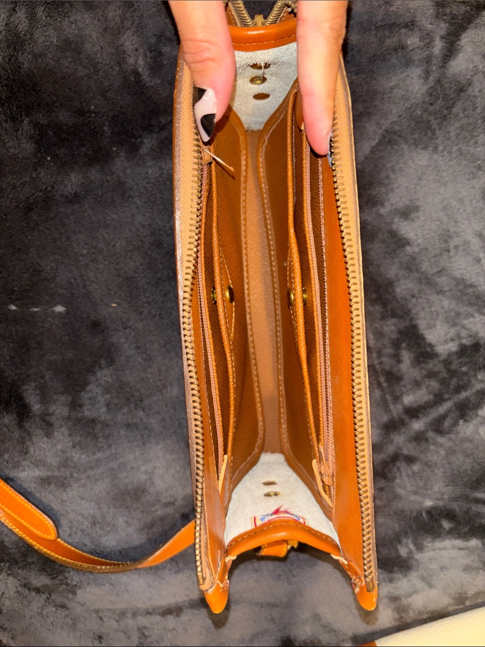 Dooney & Bourke Cream and Cognac Pebbled Leather Crossbody - Picture 4 of 5